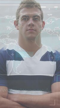 Animation of digital interface with covid 19 medical data processing over rugby players