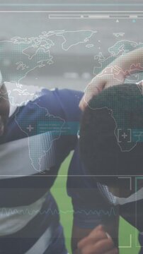 Animation of digital interface with covid 19 medical data processing over rugby players