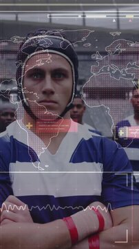 Animation of digital interface with covid 19 medical data processing over rugby players