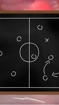 Animation of game plan on black board over light trails