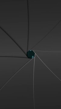 Animation of aperture effect against round scanner scanning over eye icon on black background