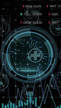 Animation of padlock digital icon and data processing over black background