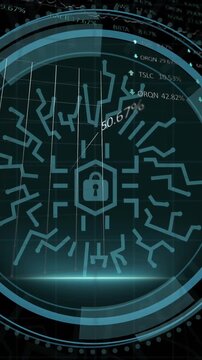 An integrated circuit and padlock in a circle, with the words cyber security on a black background