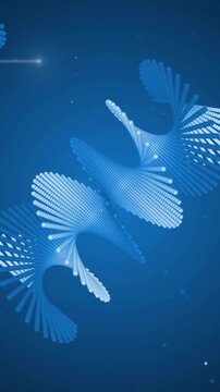 Animation of digital data processing over dna strands over blue background