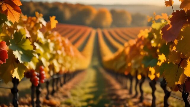 Autumn Vineyard Rows 4K Generative AI