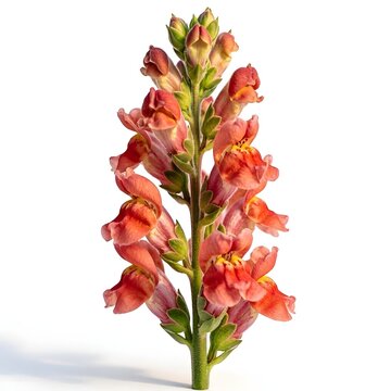 Coral Pink Orange Snapdragon Antirrhinum Majus Flower Spike Isolated on White Background