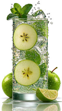Apple mint sparkling refresher with lime in tall glass