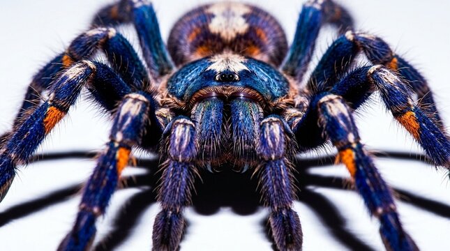 Macro view of a large detailed spider specimen, showcasing intricate leg patterns and dark coloring, perfect for nature science content, biology study, or creepy cinematic visuals