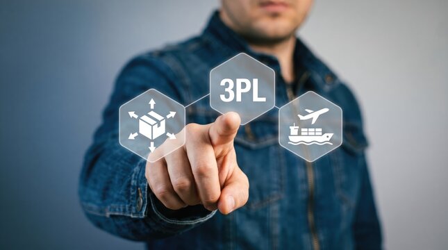 Hand selecting third party logistics icons on digital interface