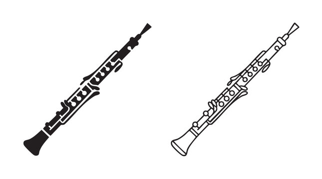 oboe instrument silhouette with outline art vector icon design
