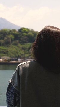 Sakurajima Volcano Island landscape, Japan, Kagoshima prefecture, Kyushu island region, island volcano and bay, Yunohira Observation Deck, ferry trip from Kagoshima, Kirishima-Kinkowan National Park 