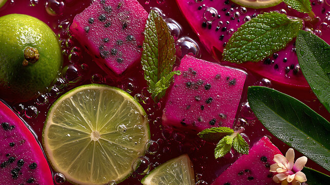 Tropical dragon fruit refresher with pink dragon fruit