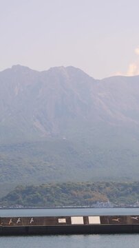 Sakurajima Volcano Island landscape, Japan, Kagoshima prefecture, Kyushu island region, island volcano and bay, Yunohira Observation Deck, ferry trip from Kagoshima, Kirishima-Kinkowan National Park 