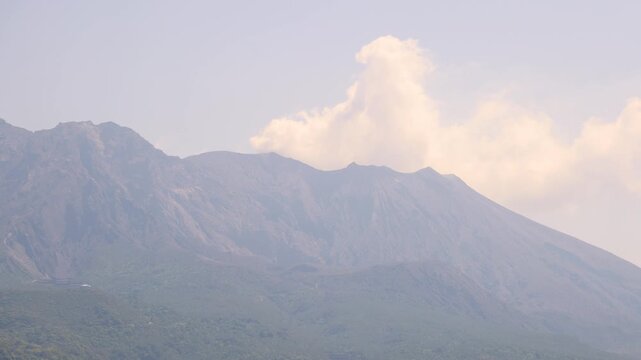 Sakurajima Volcano Island landscape, Japan, Kagoshima prefecture, Kyushu island region, island volcano and bay, Yunohira Observation Deck, ferry trip from Kagoshima, Kirishima-Kinkowan National Park 