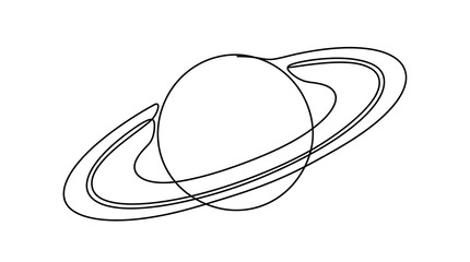Continuous Line Art Saturn Planet Minimalist Space Drawing © Akhsan
