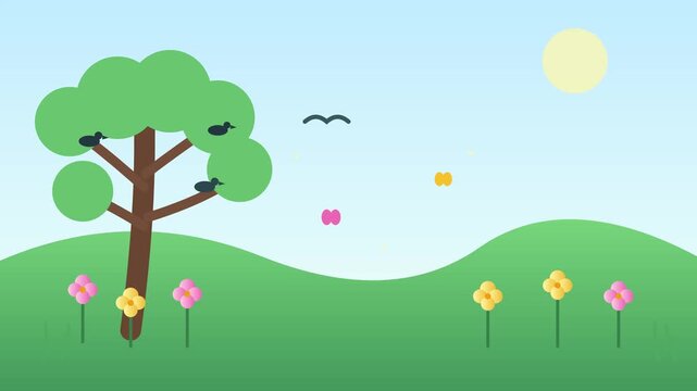 Spring Summer Meadow Landscape Flat Animation