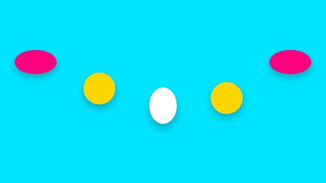 Colorful bouncing spheres jumping rhythmically on cyan background with playful energy for creative media marketing