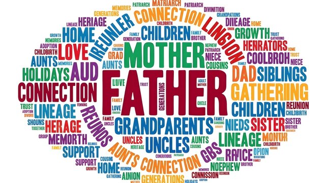 Father and Mother Family Tree Word Cloud Typography Concept Banner with Generations and Lineage Words