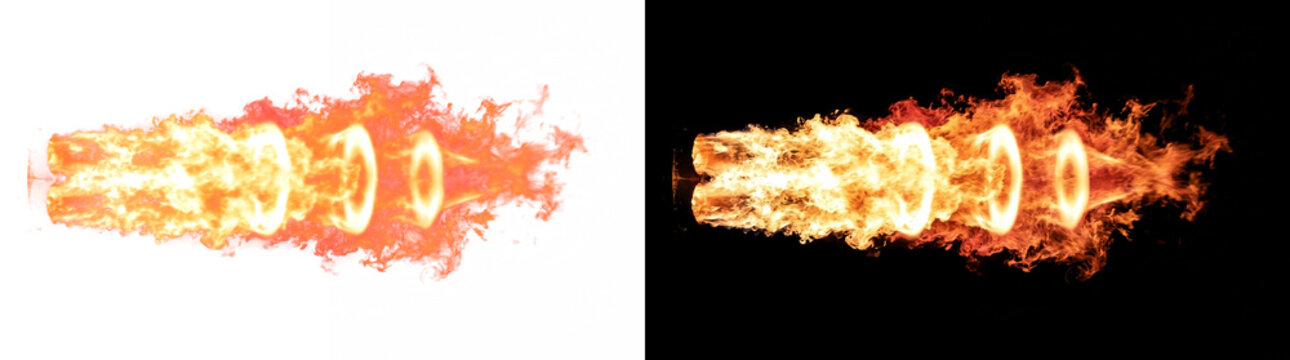 Fiery Orange Jet Engine Afterburner Plume With Mach Discs PNG Cutout