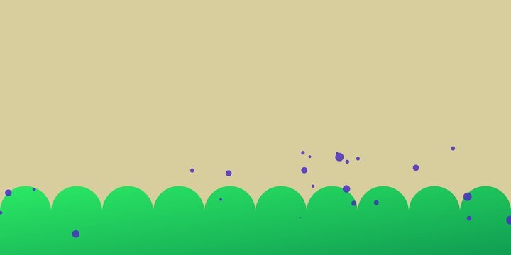 Green scalloped border with scattered purple dots on beige background