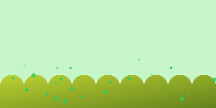 Green scalloped border with floating teal circles on light green background