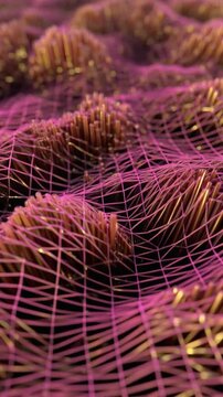 Abstract 3D Pink Wireframe and Golden Rods Animation Generative AI