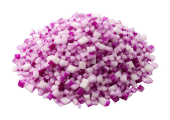 Fototapeta premium PNG Heap of finely chopped red onions on transparent background.