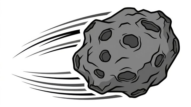 Large gray meteor rock flying with motion trails