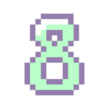 Retro pixel art number eight icon in purple and mint green