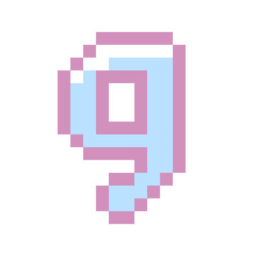 Pastel Pink and Blue Pixel Art Number 9 Retro 8 Bit Style Digital Icon