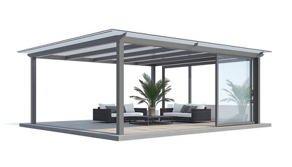 Fototapeta premium Terrace canopy - winter garden, isolated on white, 3d illustration