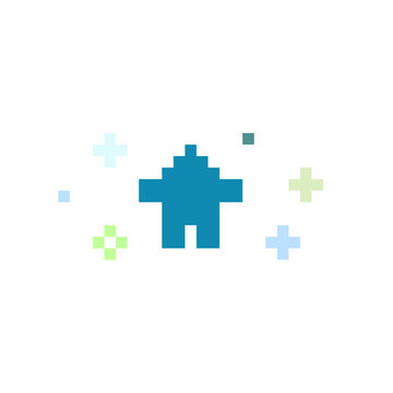 Minimalist Pixel Art Blue Character or House Icon Retro 8 Bit Gaming Sprite on White Background