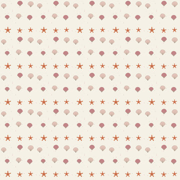 Seashells and starfish seamless pattern in blush and sand