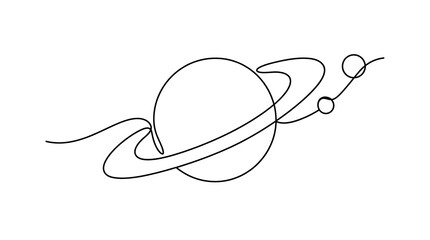 Saturn planet continuous one line drawing on white background © Akhsan