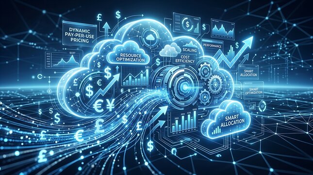 Cloud Cost Optimization and Dynamic Pricing Concept with Futuristic Digital Interface