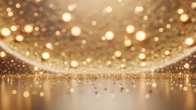 Luxurious abstract golden background with shimmering bokeh lights and sparkling glitter texture