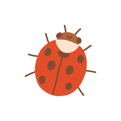 Fototapeta premium Cute red ladybug character vector illustration with dark spots and smiling face. Summer garden beetle isolated on white background