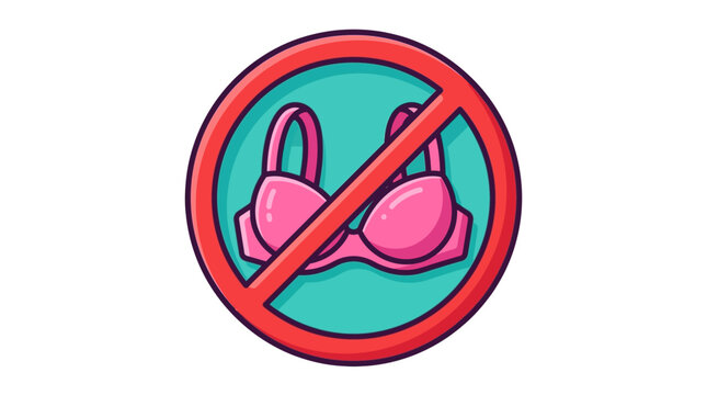 Pink bra prohibited symbol sign vector illustration for fashion restrictions, clothing policy, and No Bra signage