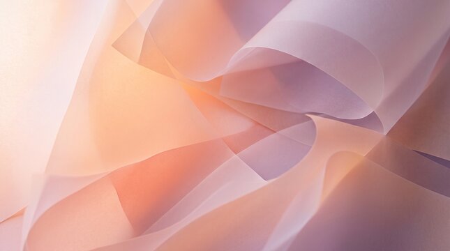 Abstract background featuring soft flowing layers of translucent peach and lavender fabric with gentle light and shadows
