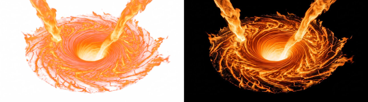 Circular Lava Whirlpool Basin with Dual Inflow Channels, Glowing Magma Cutout with Real Transparency