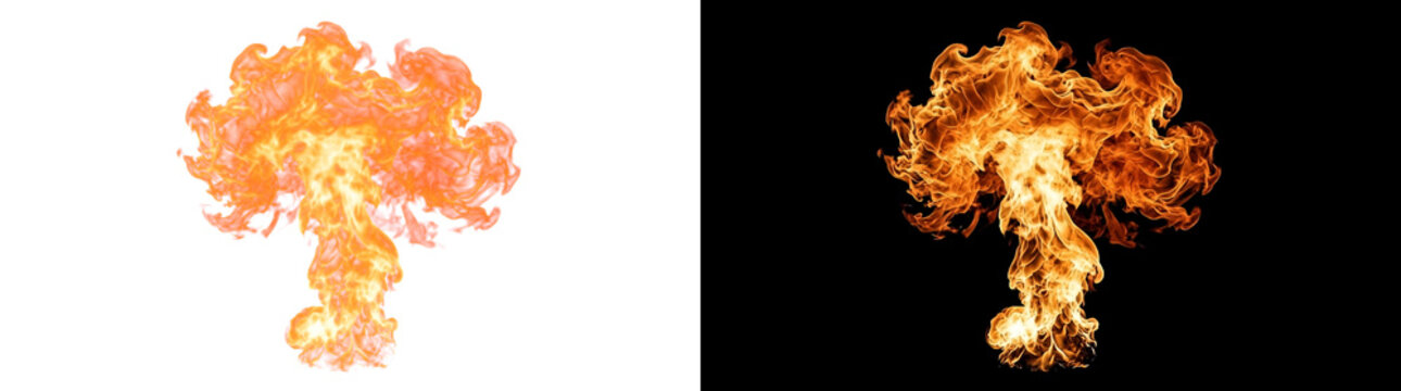 Vertical campfire flare with swirling vortex tongues and incandescent core, glowing flame transparent design element