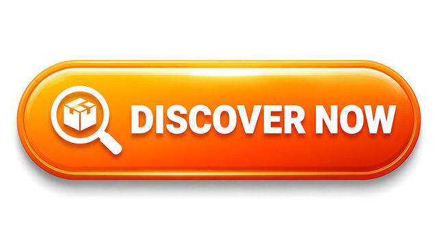 A glossy orange web button featuring a magnifying glass icon and the text Discover.