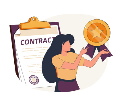 Business agreement abstract concept vector illustration set. Electronic contract, sales contract terms, standard.