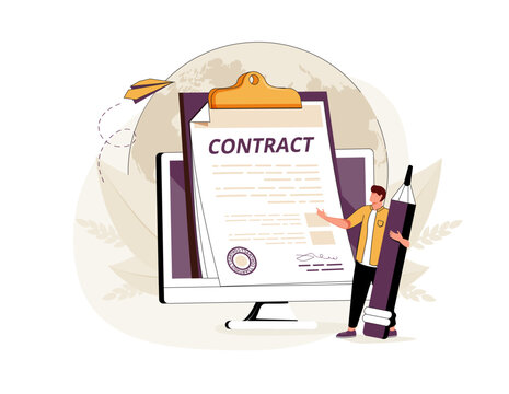 Business agreement abstract concept vector illustration set. Electronic contract, sales contract terms, standard.