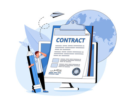 Business agreement abstract concept vector illustration set. Electronic contract, sales contract terms, standard.