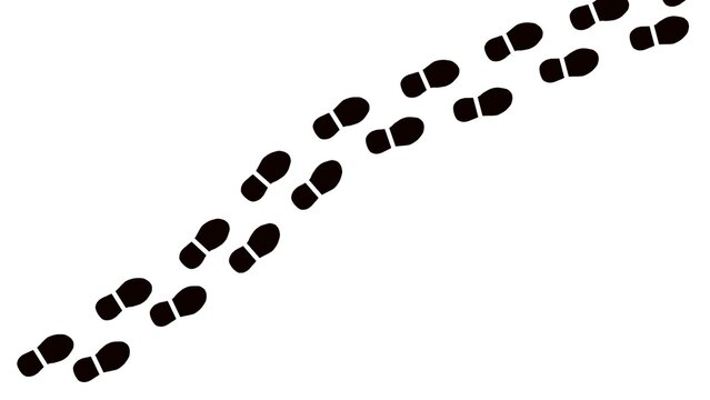 Step footprints paths. Shoe tread prints. Black traces of human. Human foot print in path. Shoe soles in path. Footstep silhouette