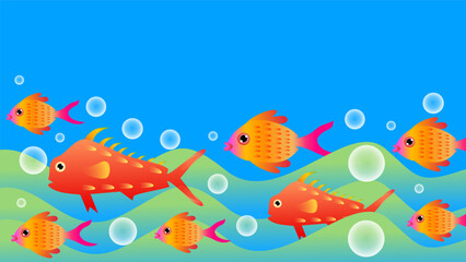 Fototapeta premium orange fish swimming over wavy ocean floor with bubbles