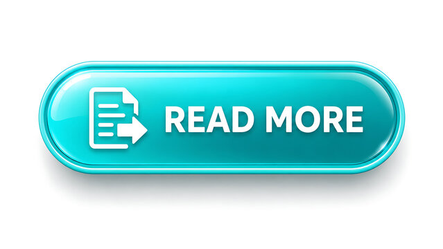 A glossy cyan button with the text READ MORE and a document icon on a white background.