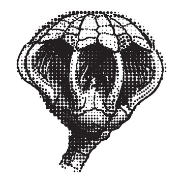 Halftone Rasterized Screenprint Cobra Snake Head with Stippling Dots Pattern