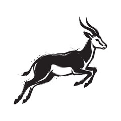 Fototapeta premium Minimalist Sumi-e ink wash painting of a jumping gazelle antelope with dynamic brush strokes